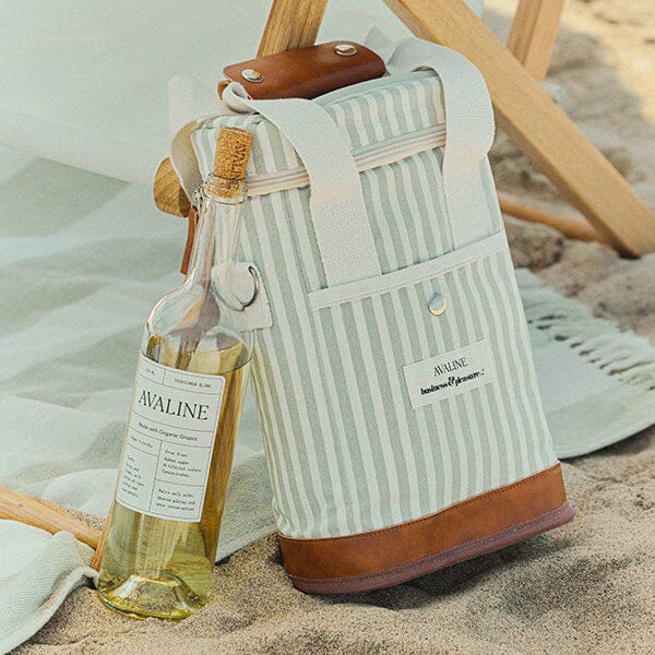 The Wine Cooler Tote Bag - Avaline Lauren's Sage Stripe Wine Cooler Tote Bag Business & Pleasure Co 