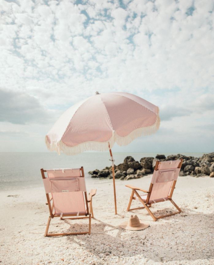 The Premium Beach Umbrella - Lauren's Pink Stripe Premium Beach Umbrella Business & Pleasure Co 