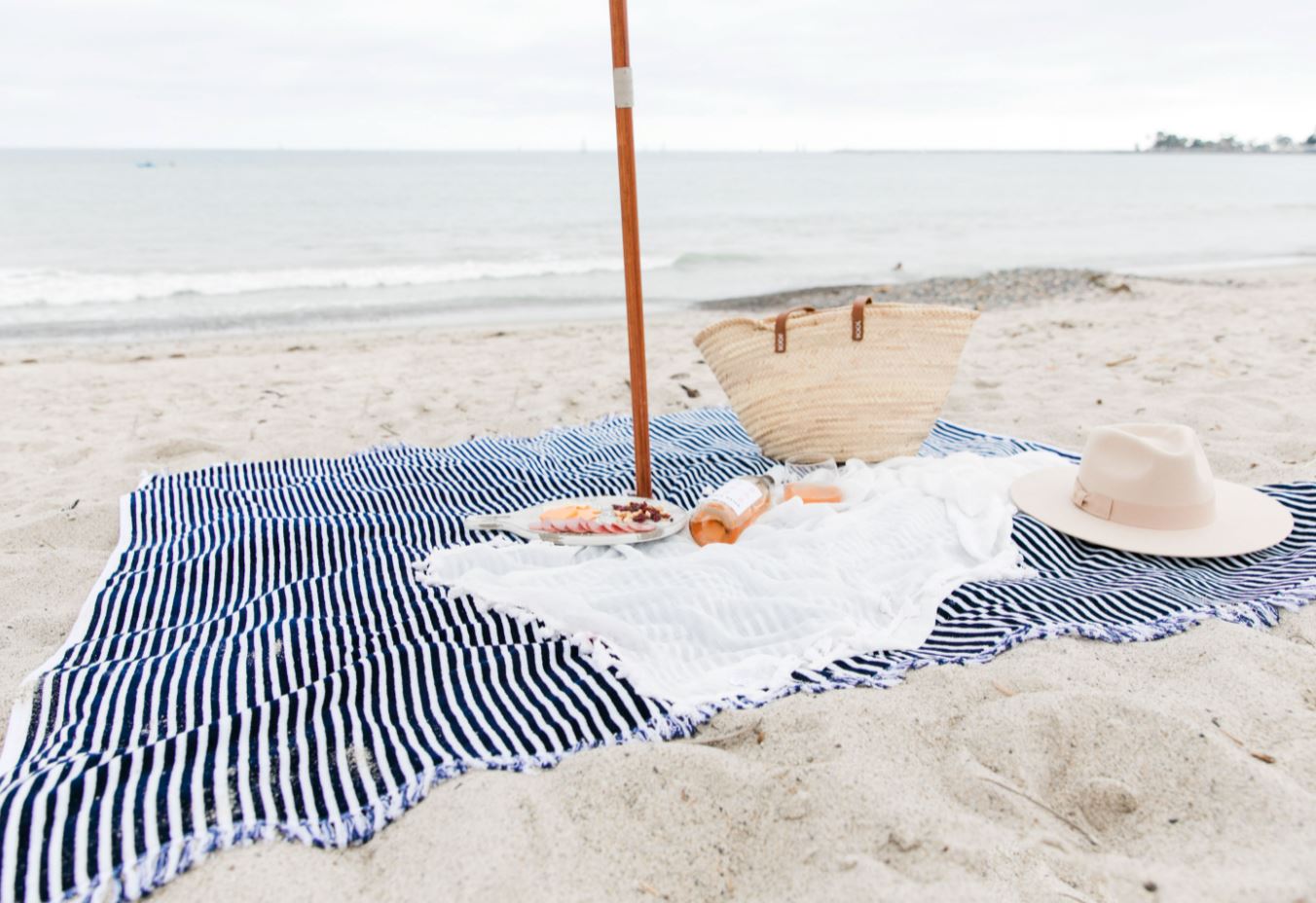 The Beach Blanket - Lauren's Navy Stripe Beach Blanket Business & Pleasure Co 