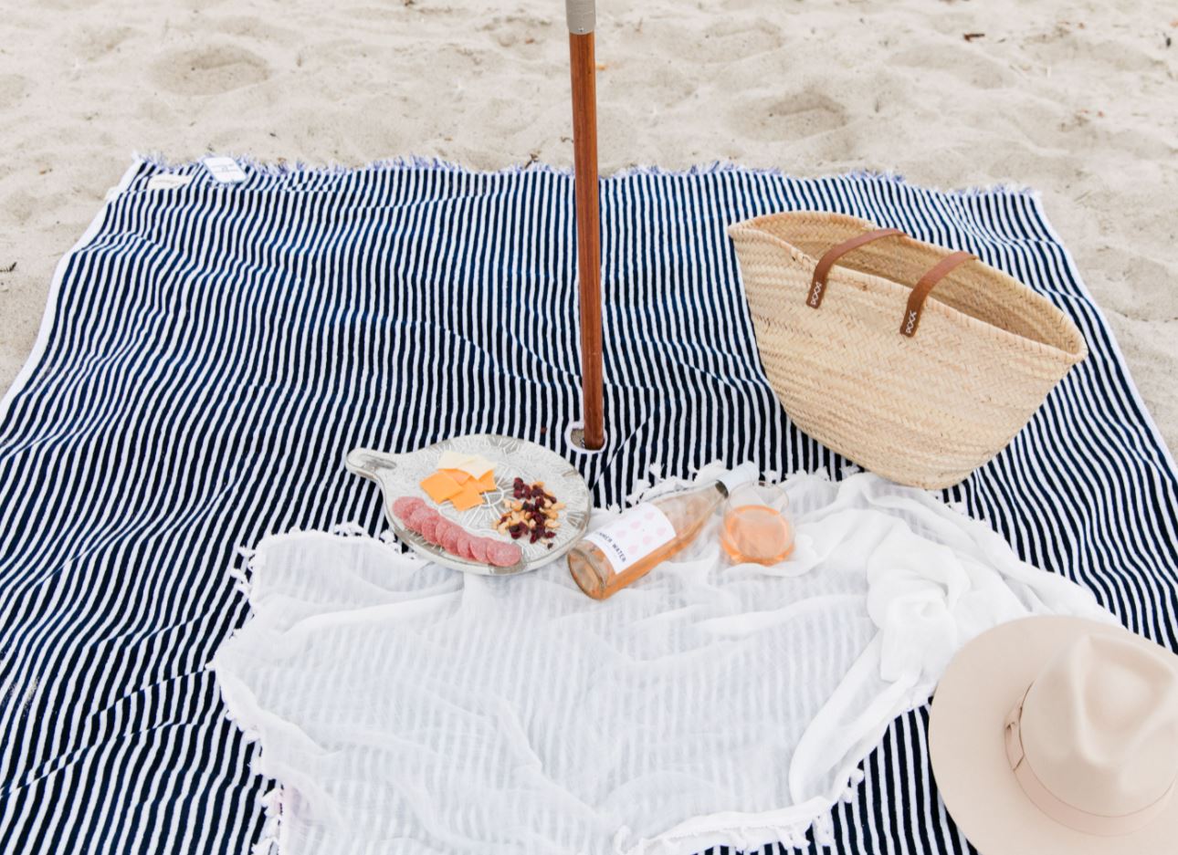 The Beach Blanket - Lauren's Navy Stripe Beach Blanket Business & Pleasure Co 