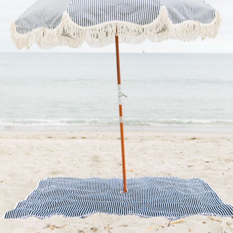 The Beach Blanket - Lauren's Navy Stripe Beach Blanket Business & Pleasure Co 