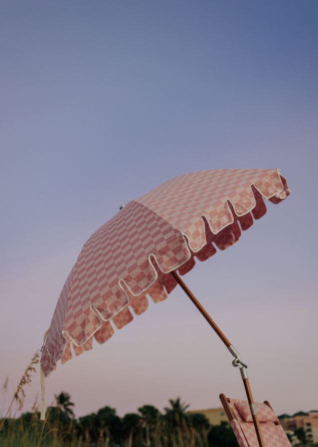 The Premium Beach Umbrella - Dusty Pink Check Premium Beach Umbrella Business & Pleasure Co 