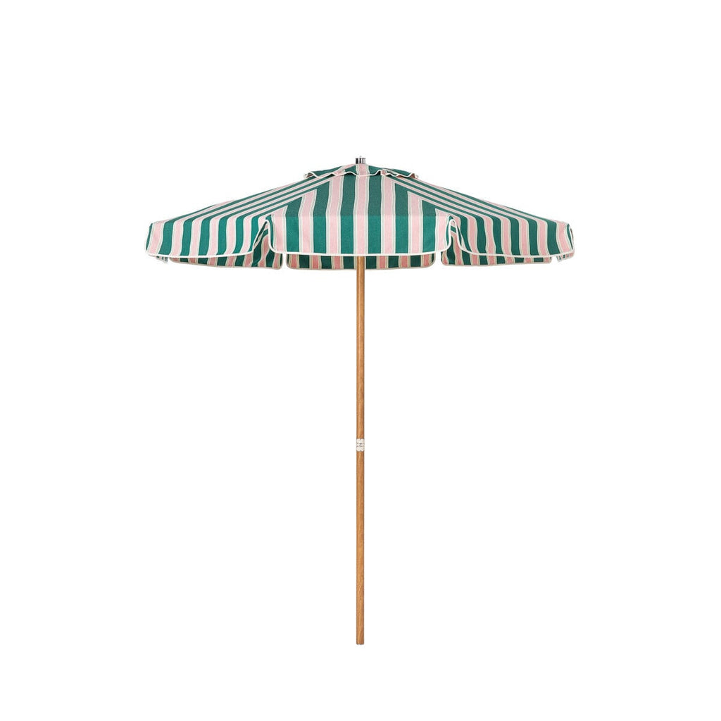 The Terrace Umbrella in Bistro Green Stripe by Business & Pleasure Co. - 7' Span