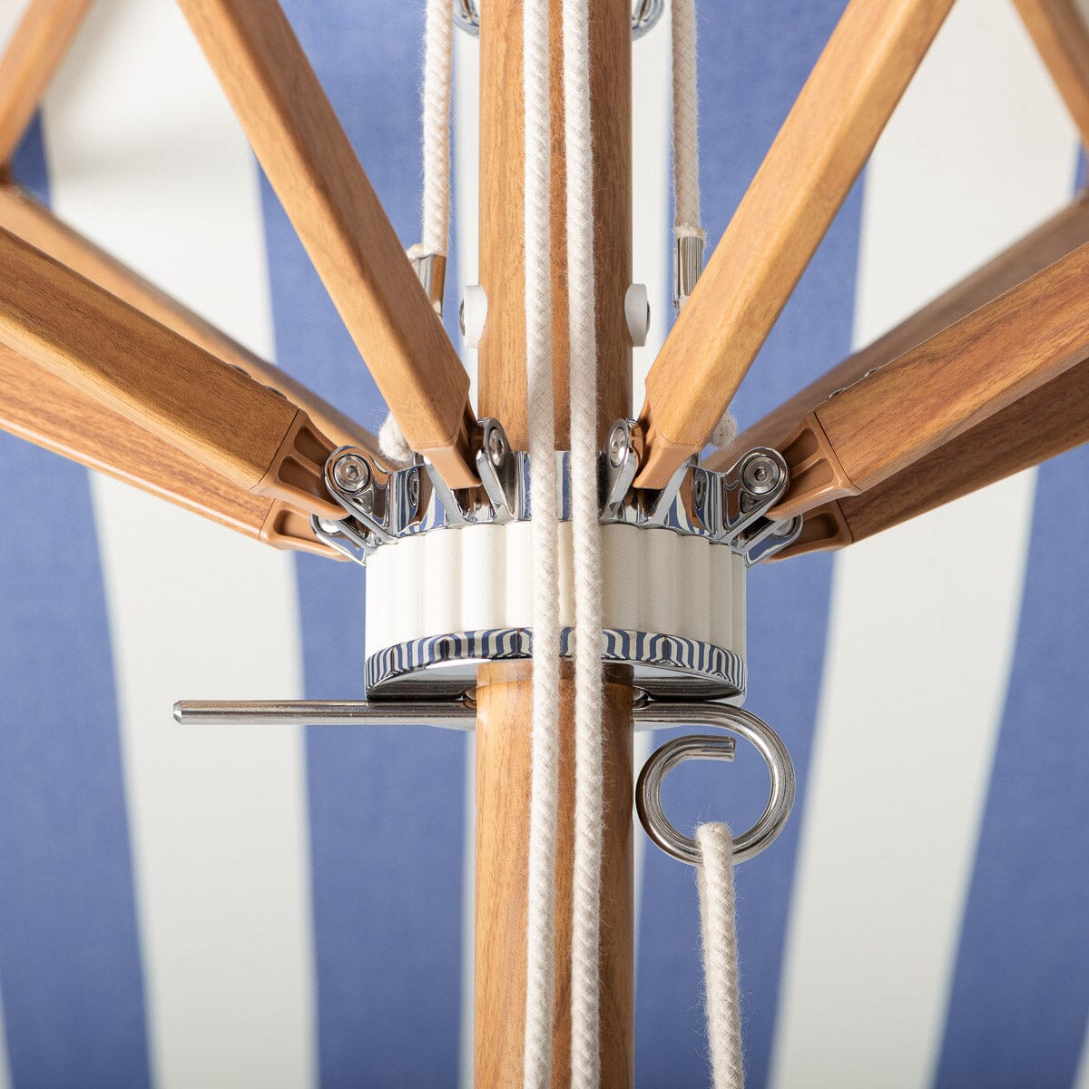 The Terrace Umbrella in Crew Mediterranean Blue Stripe by Business & Pleasure Co. - Detail Shot