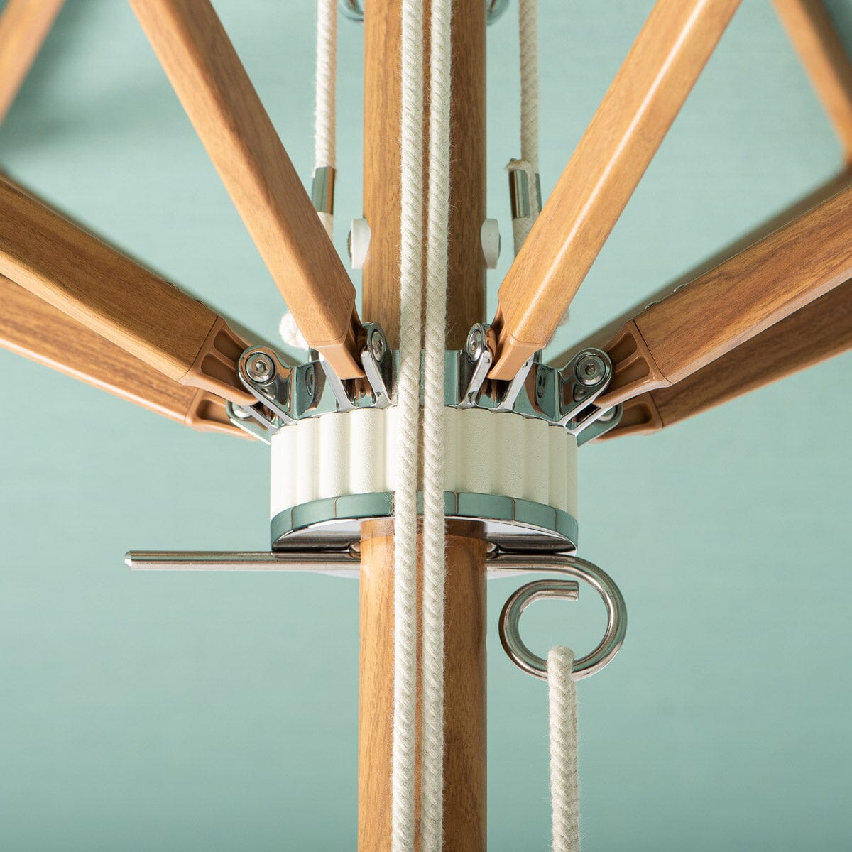 Terrace Umbrella in Rivie Green | Transfer Teak Frame Terrace Umbrella Kit Business & Pleasure Co. 