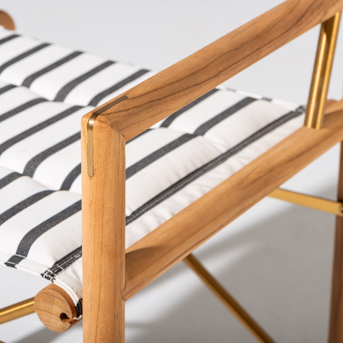 The WES Directors Chair in Monaco Black Stripes | Teakwood Gold Wes Director Chair Kit Business & Pleasure Co. 