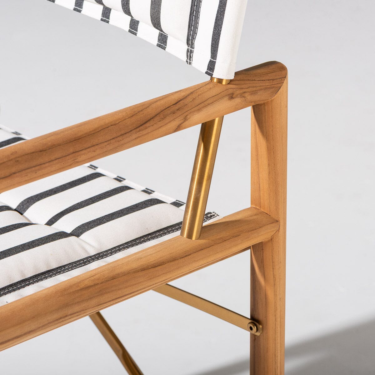 The WES Directors Chair in Monaco Black Stripes | Teakwood Gold Wes Director Chair Kit Business & Pleasure Co. 