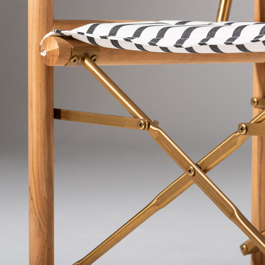 The WES Directors Chair in Monaco Black Stripes | Teakwood Gold Wes Director Chair Kit Business & Pleasure Co. 