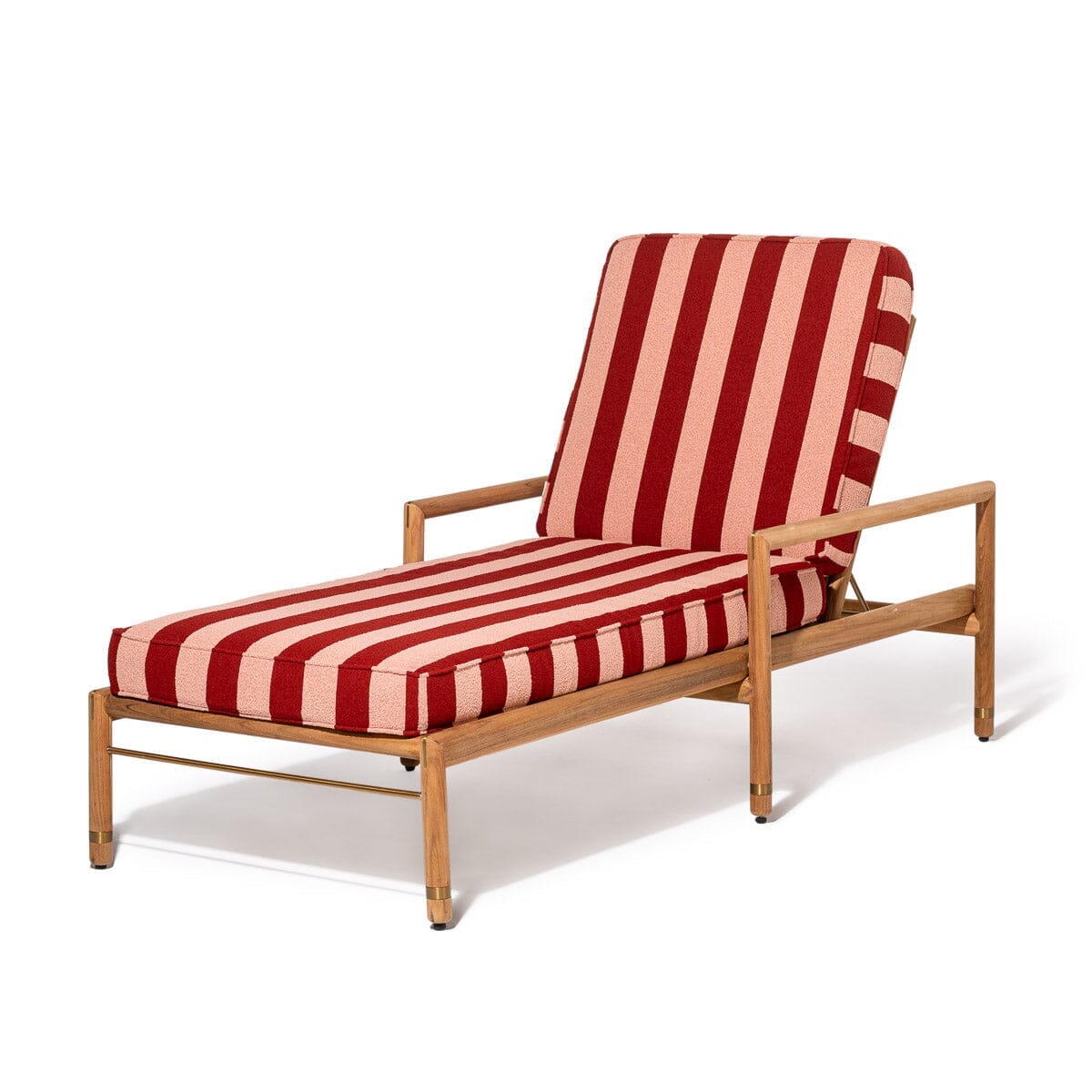 Product image of The WES Sun Lounger in Terry Terracotta Stripe | Teakwood Gold Frame Wes Sun Lounger Kit Business & Pleasure Co. 
