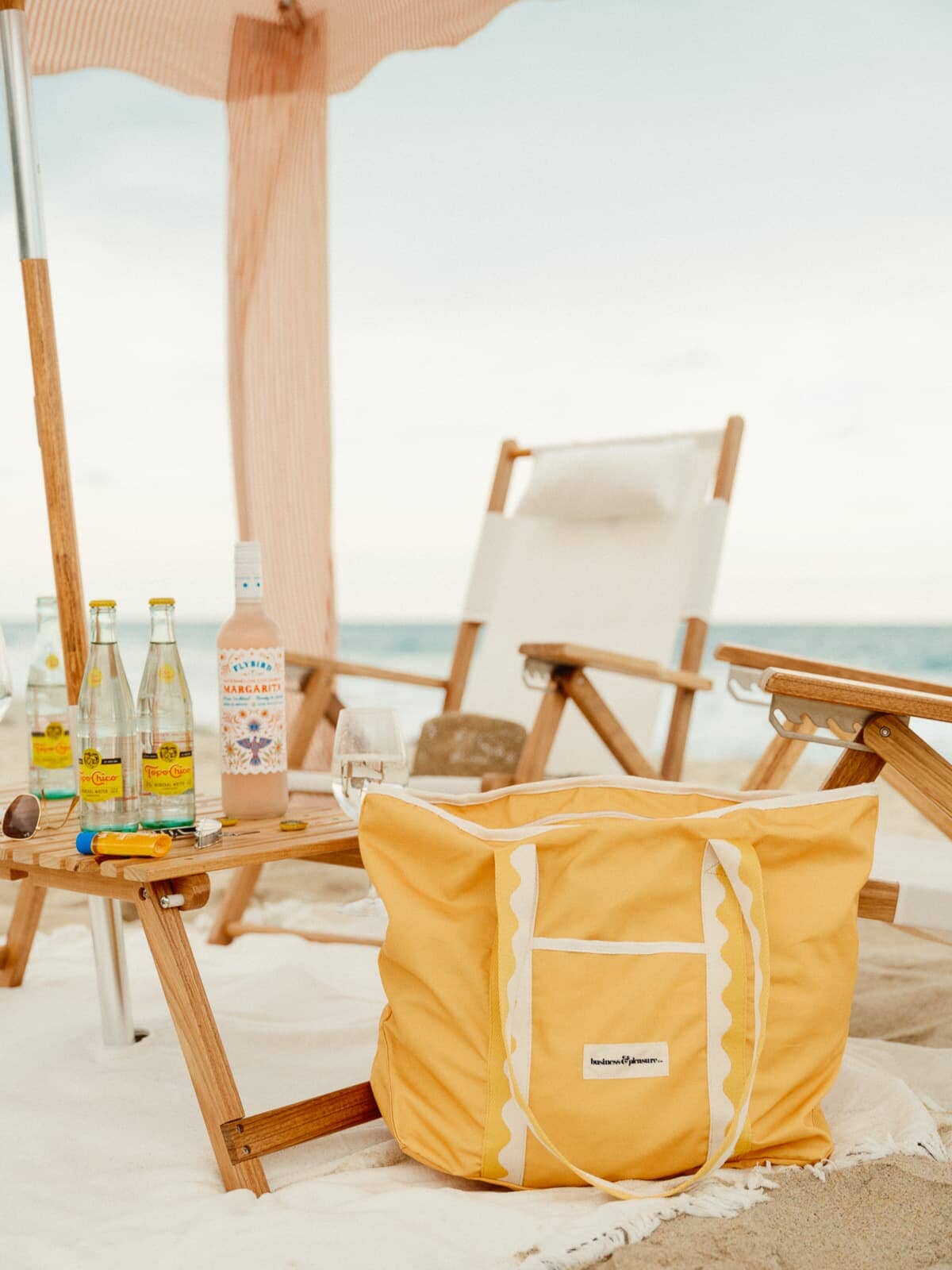 Riviera mimosa beach bag on the beach