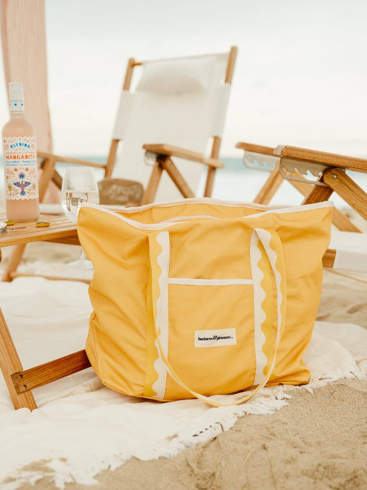 Riviera mimosa beach bag on the beach