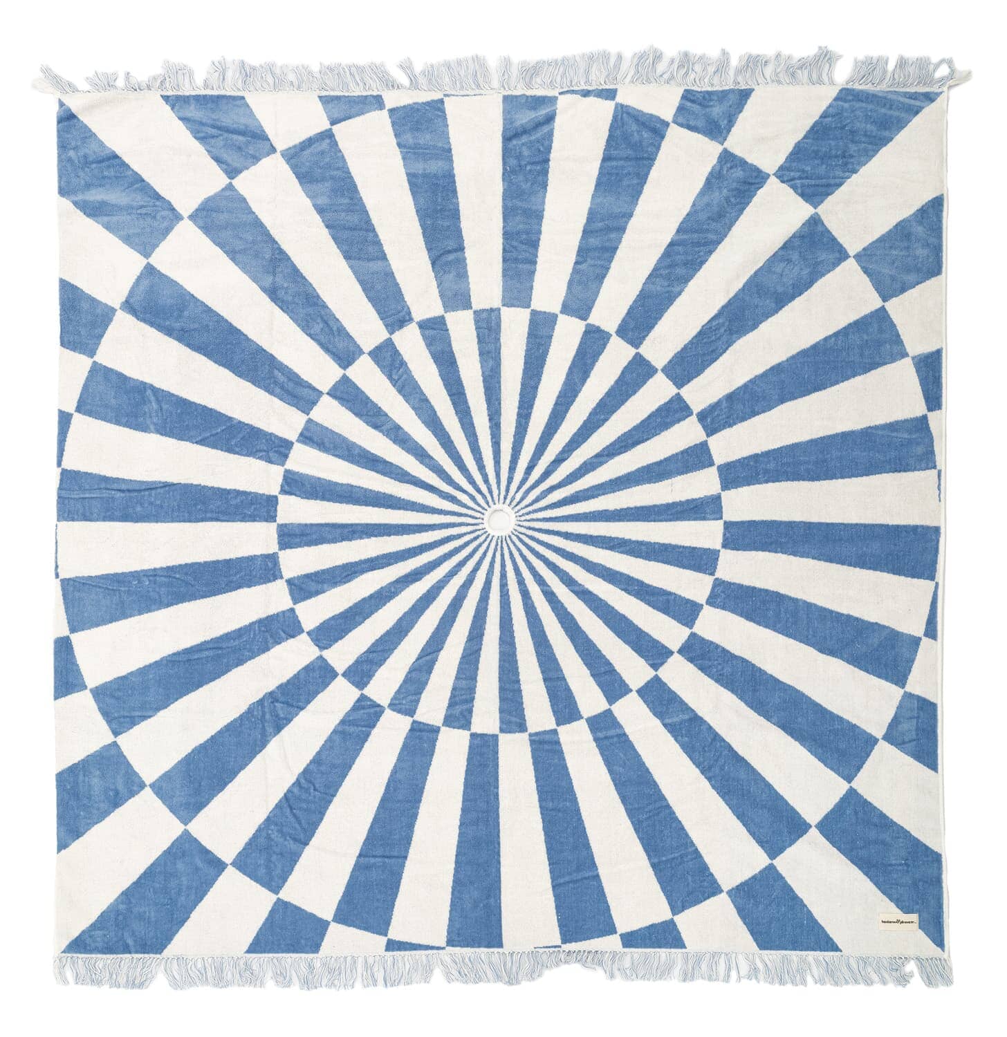 Studio image of blue spiral beach blanket 