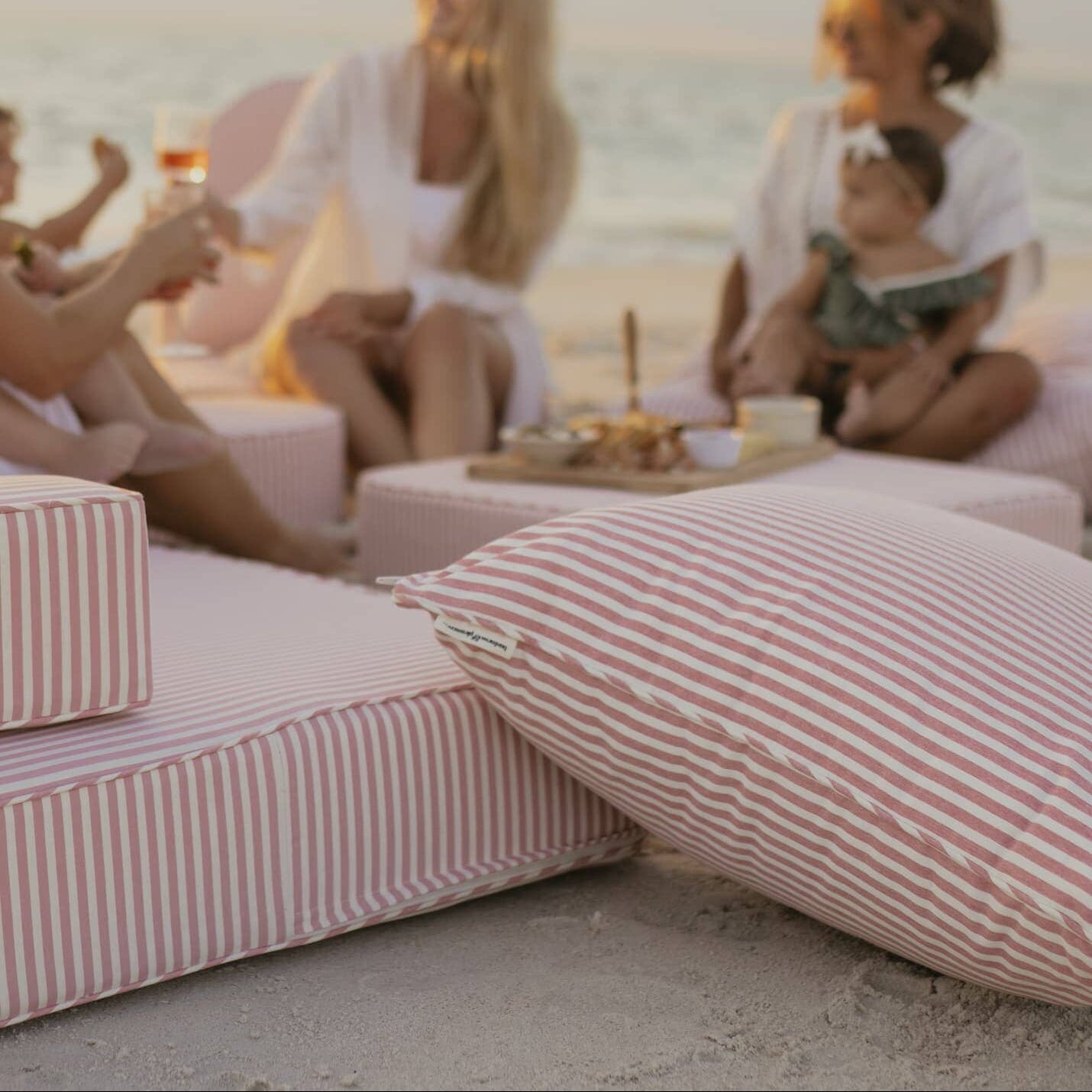 beach picnic with the laurens pink stripe cushion collection