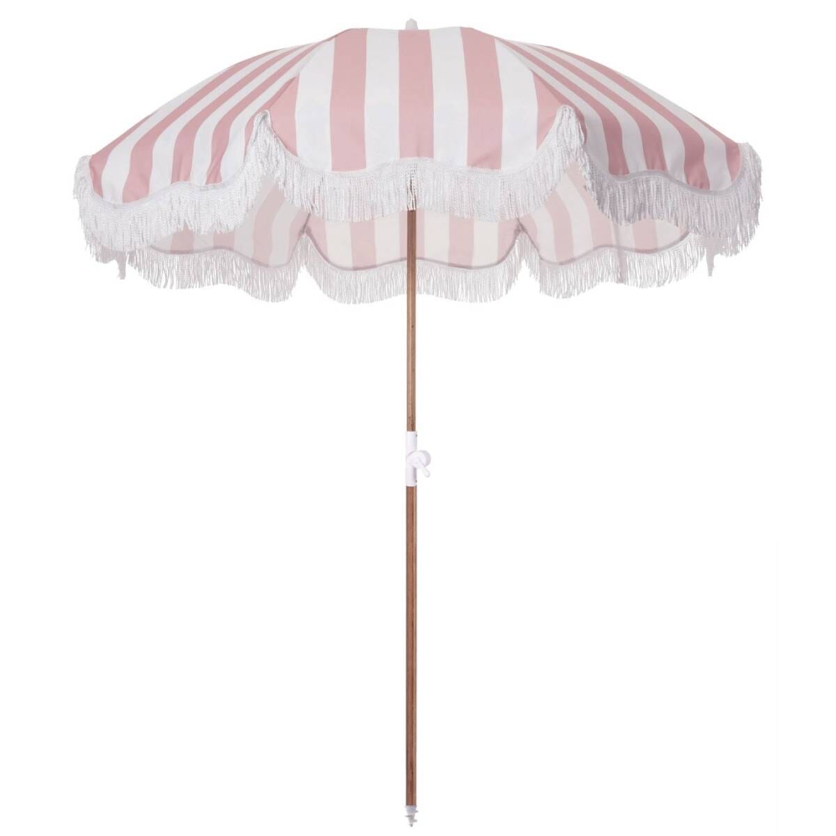 The Holiday Beach Umbrella - Pink Crew Stripe - Business & Pleasure Co