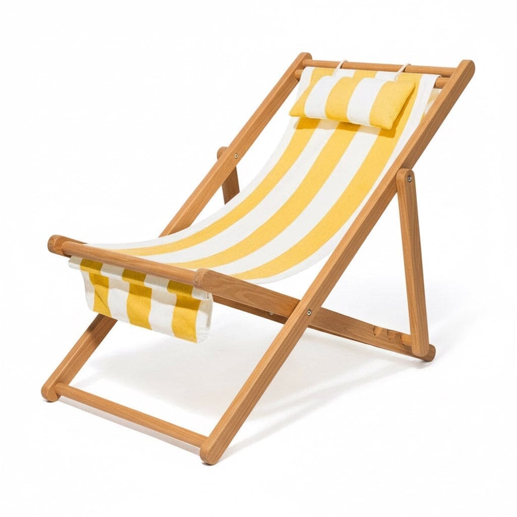 The Sling Chair Business & Pleasure Co. Crew Mimosa Yellow Stripe Teakwood 