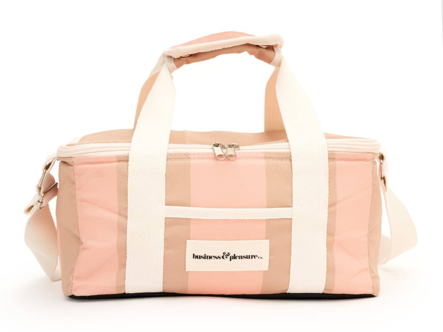 studio image of 70s sand and pink holiday cooler bag