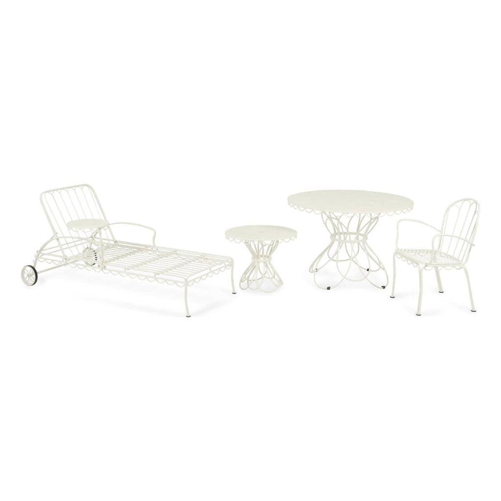 four different outdoor Al Fresco furniture piece in white metal