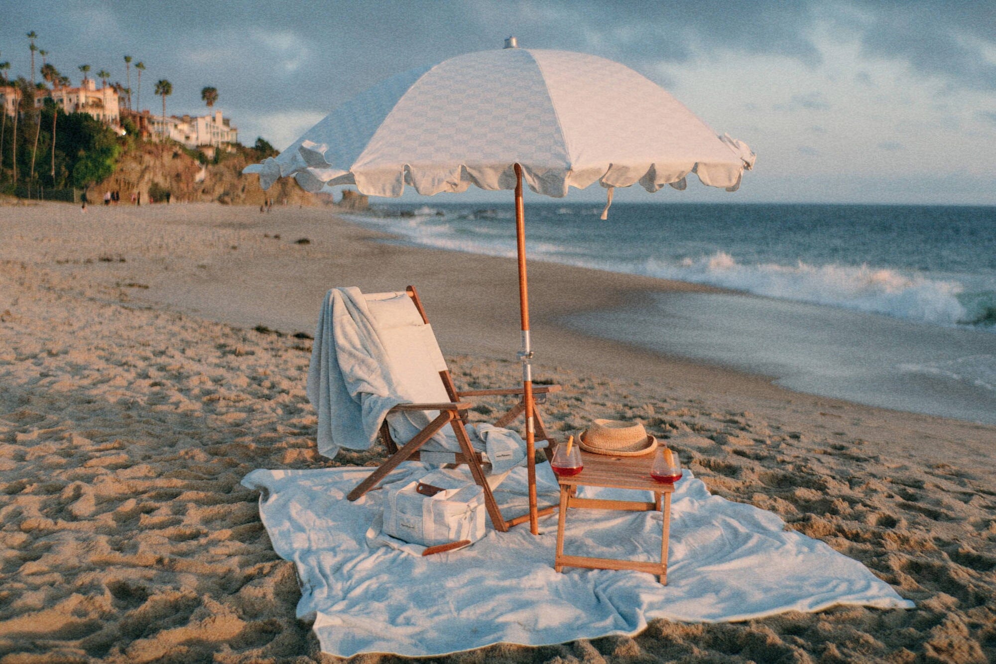 The Premium Beach Umbrella - Vintage Blue Check Premium Beach Umbrella Business & Pleasure Co 