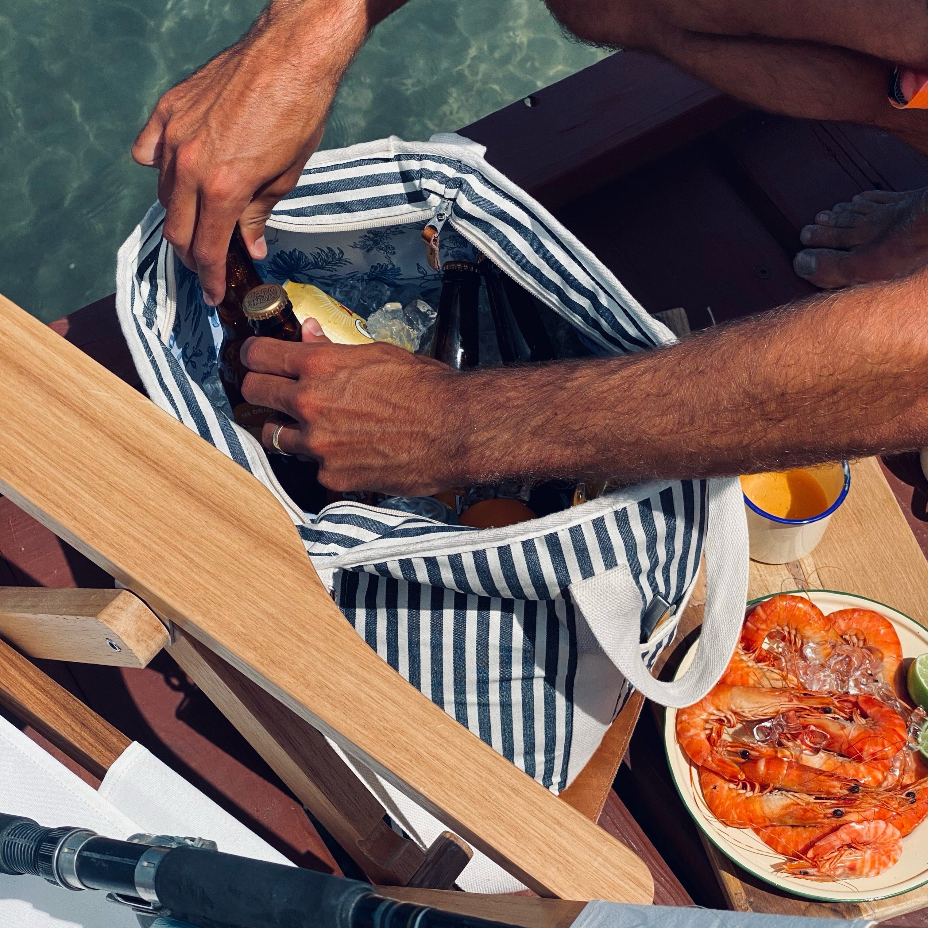 The Cooler Tote Bag - Lauren's Navy Stripe Cooler Tote Business & Pleasure Co 