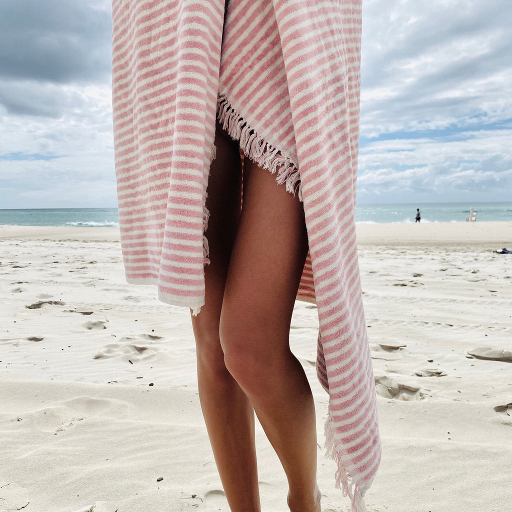 The Beach Towel - Lauren's Pink Stripe Beach Towel Business & Pleasure Co 