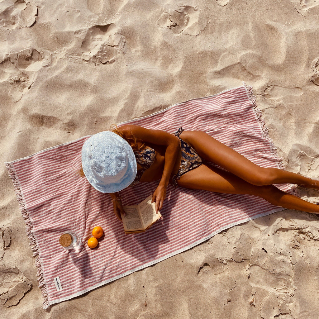 The Beach Towel - Lauren's Pink Stripe Beach Towel Business & Pleasure Co 