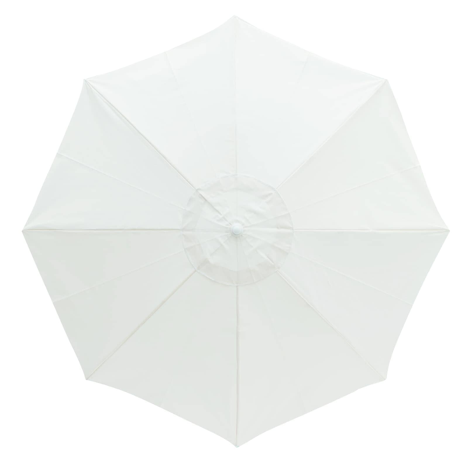 studio image of white family beach umbrella top view