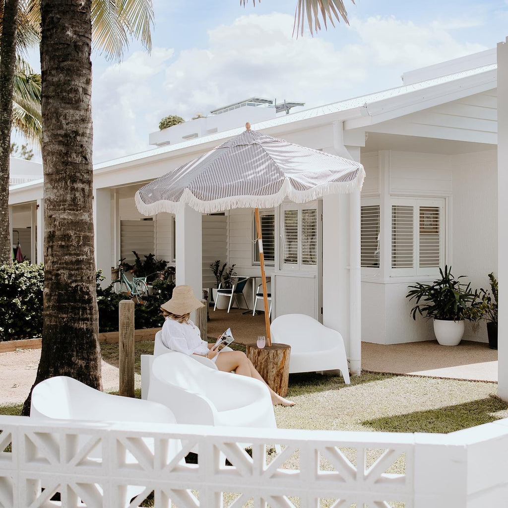 The Market Umbrella - Lauren's Navy Stripe Market Umbrella Business & Pleasure Co 