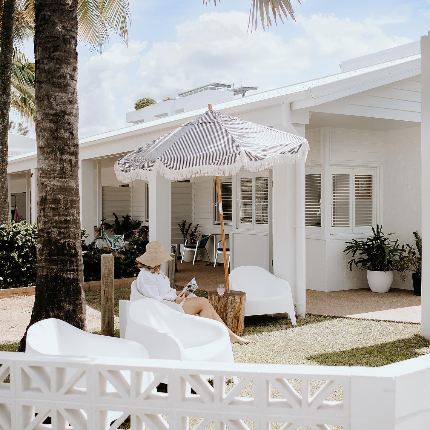 The Market Umbrella - Lauren's Navy Stripe Market Umbrella Business & Pleasure Co 