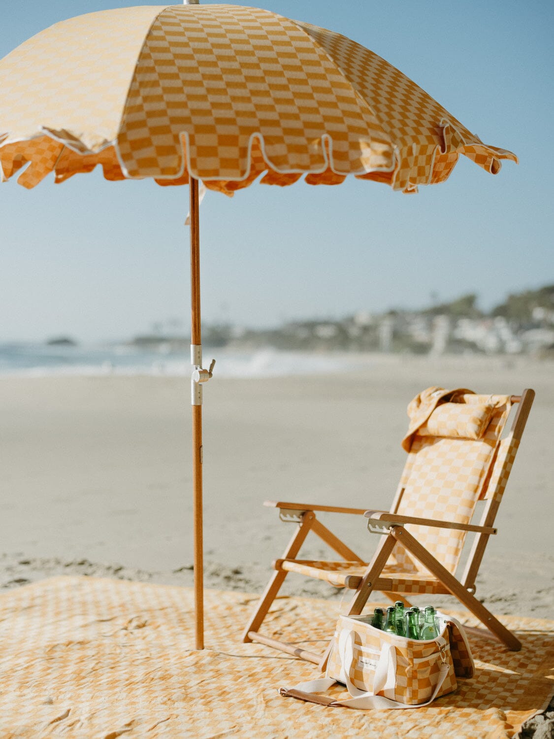 The Premium Beach Umbrella - Vintage Gold Check Premium Beach Umbrella Business & Pleasure Co 