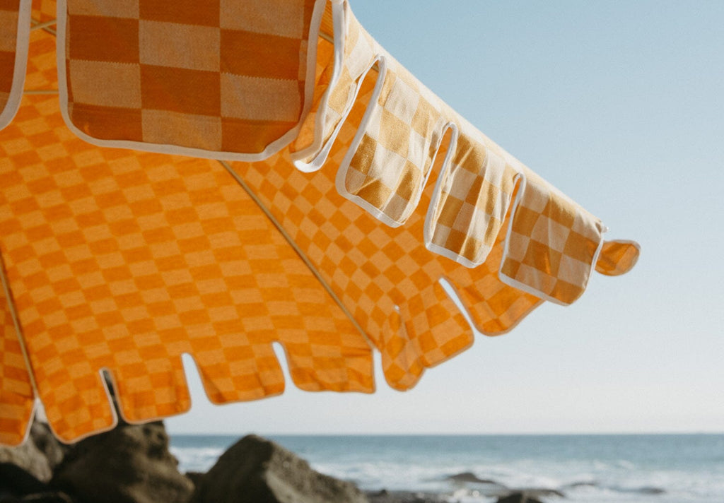 The Premium Beach Umbrella - Vintage Gold Check Premium Beach Umbrella Business & Pleasure Co 