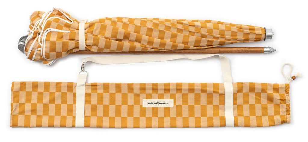 The Premium Beach Umbrella - Vintage Gold Check Premium Beach Umbrella Business & Pleasure Co 