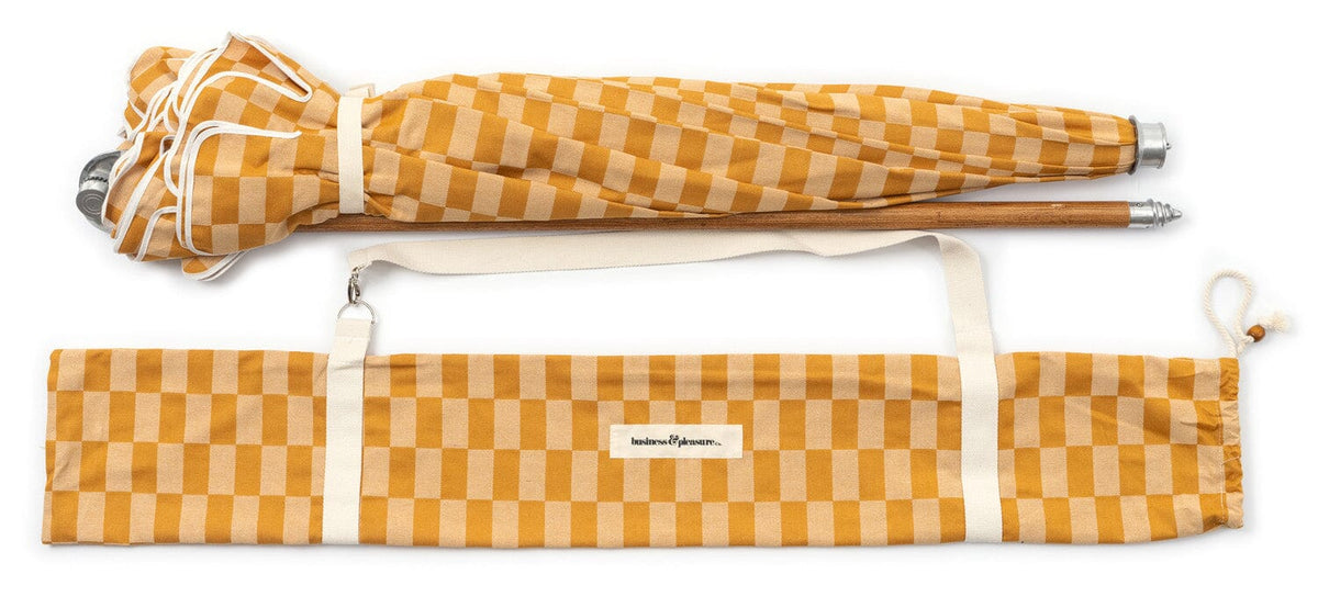 The Premium Beach Umbrella - Vintage Gold Check Premium Beach Umbrella Business & Pleasure Co 