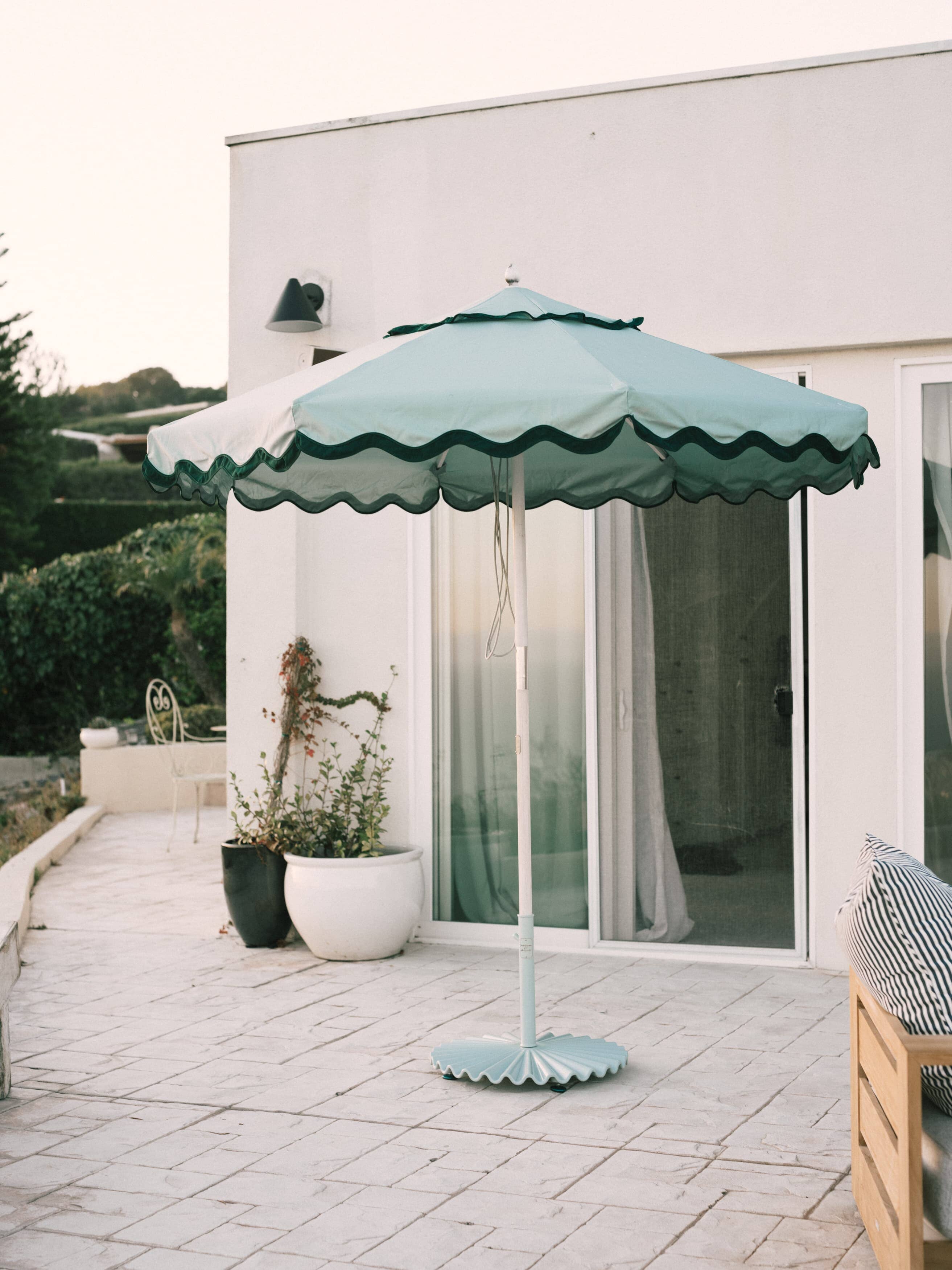 Sage Green Base and Green Market Umbrella on a patio