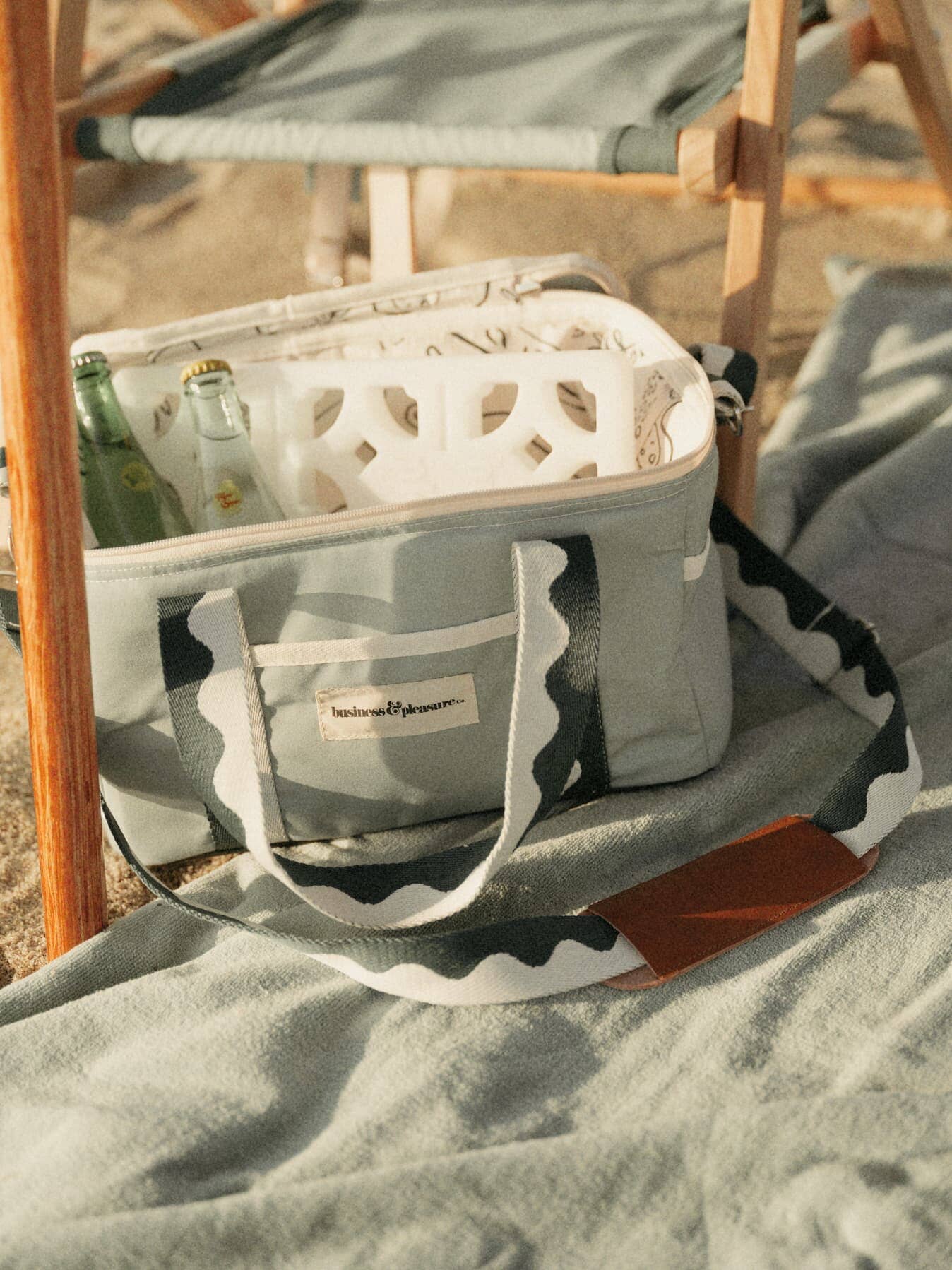 Close up of riviera green cooler on the beach