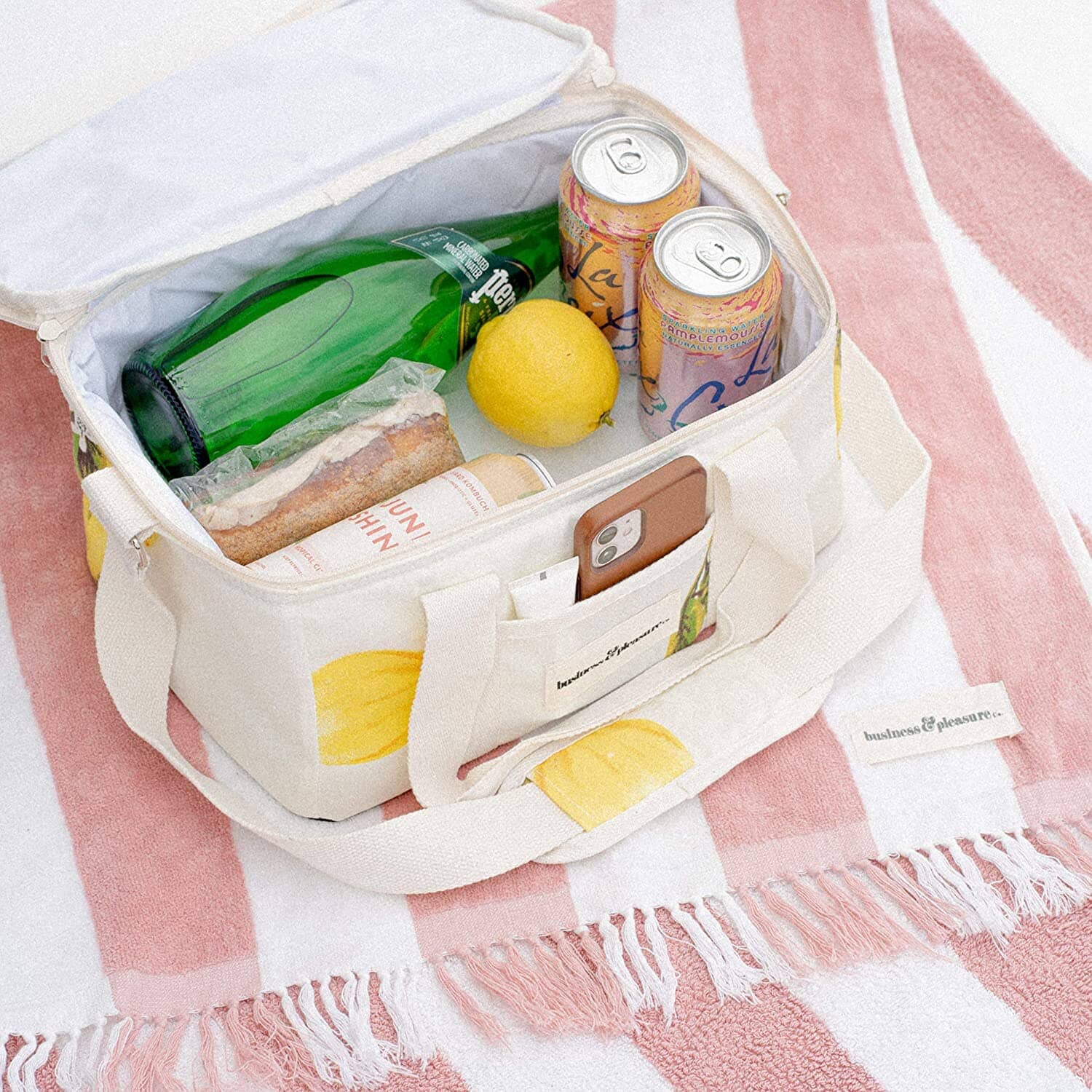 lemons cooler filled with snacks and drinks