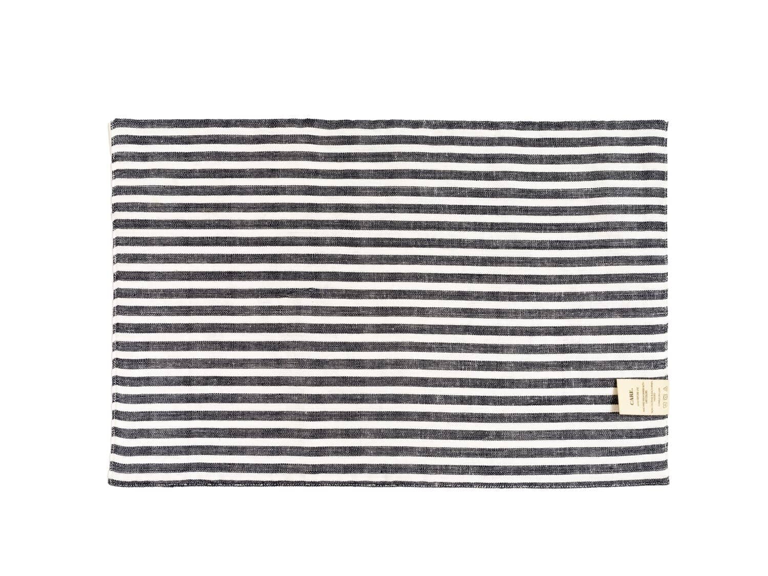 studio image of back of navy stripe placemat