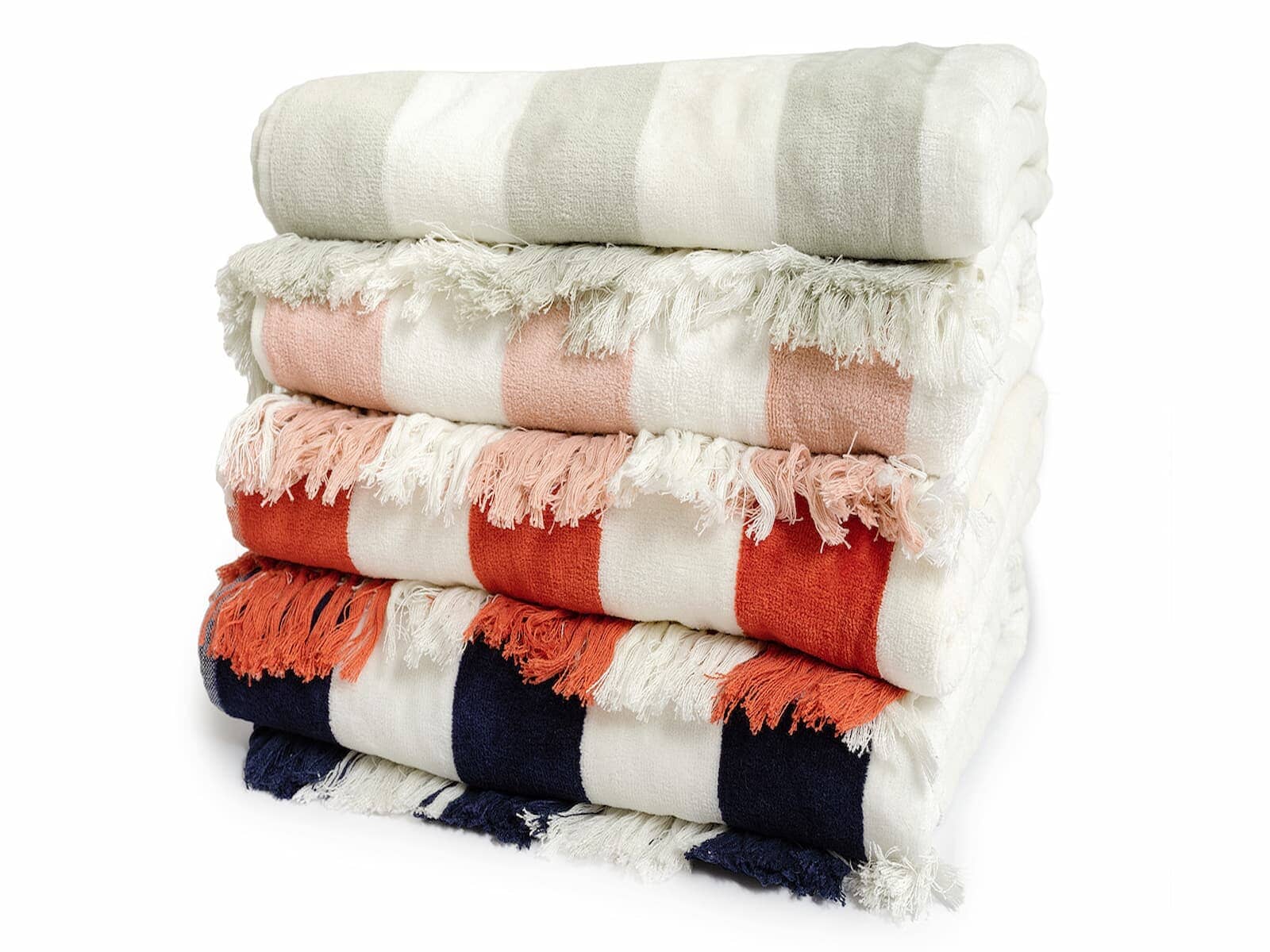 studio image of stacked holiday beach towels