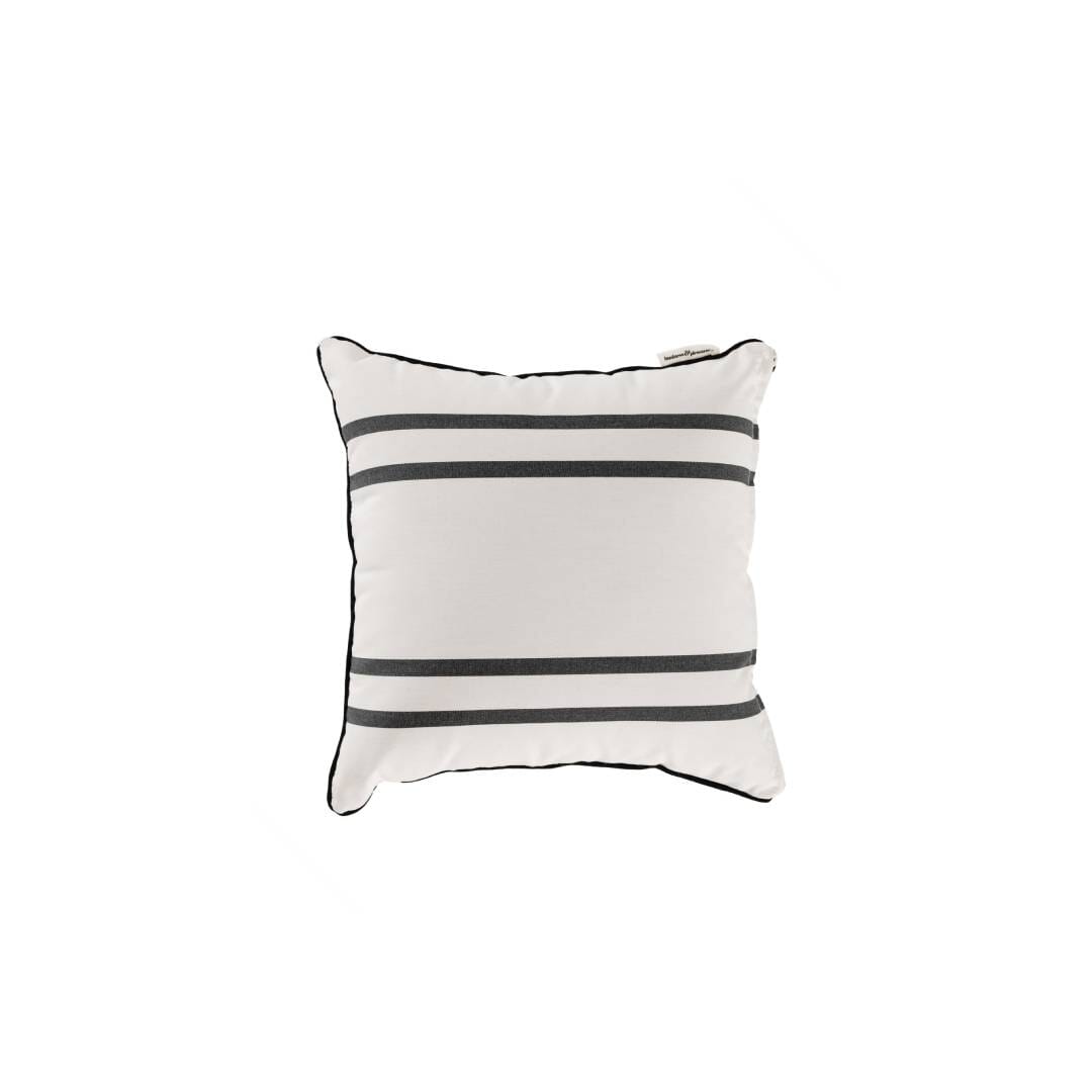 studio image of small square throw pillow in malibu black stripe