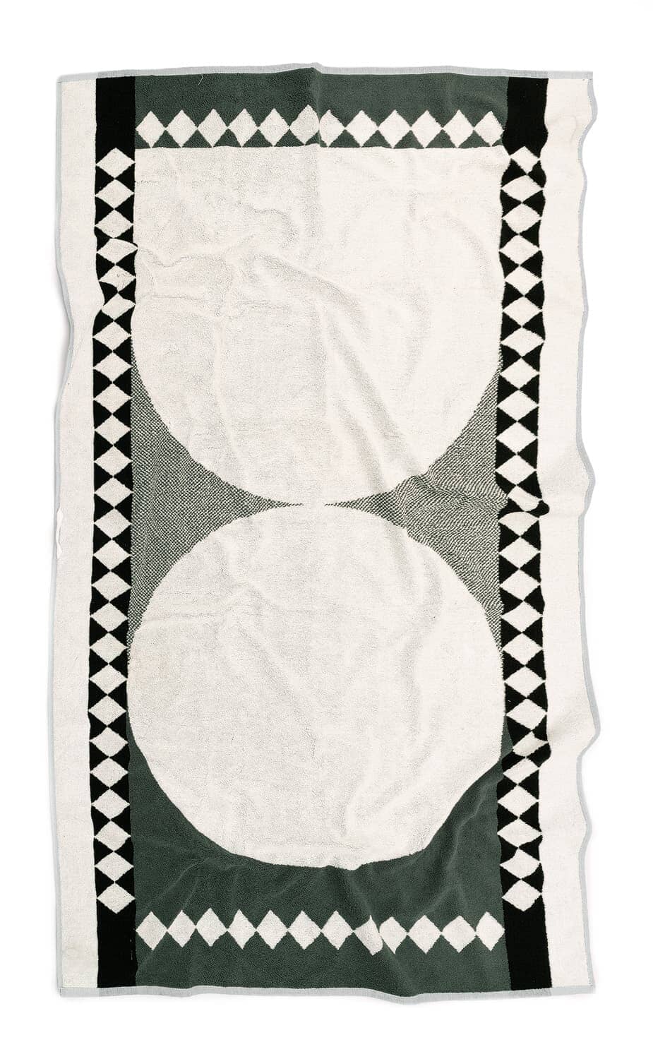 Studio image of back of diamond green beach towel